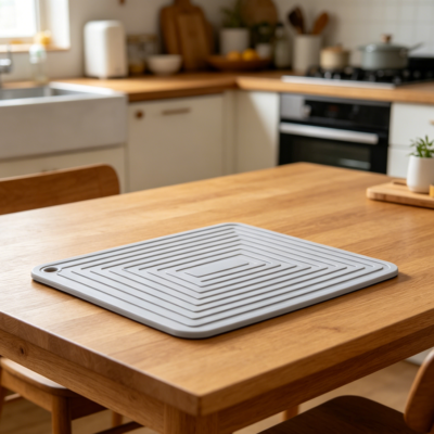 Set of 2 Large Silicone Trivet Mats, Non-Slip Heat Resistant Pot Holder and Table Protector, Grey