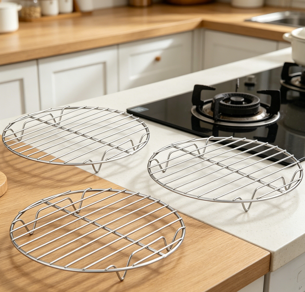 Set of 3 Round Stainless Steel Cooking Racks for Baking, Cooling, Steaming, Air Fryer and Pressure Cooker - Image 2
