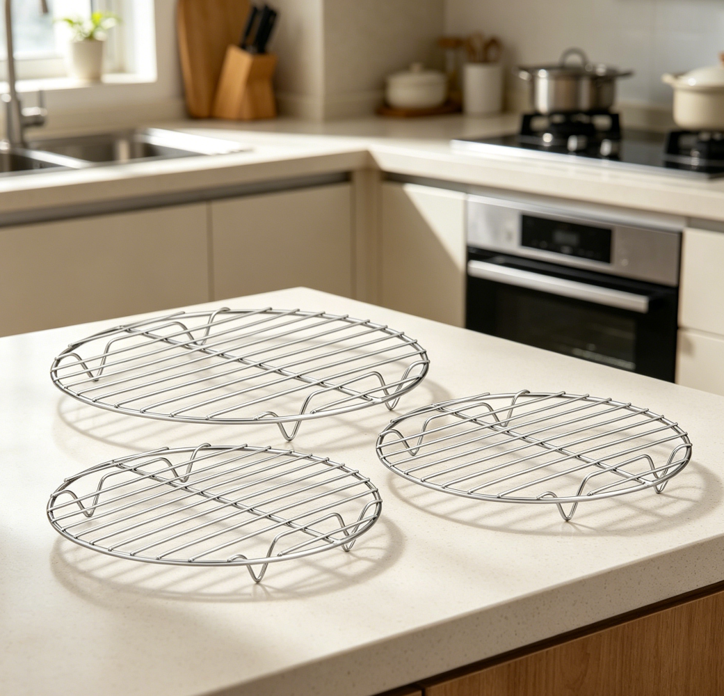 Set of 3 Round Stainless Steel Cooking Racks for Baking, Cooling, Steaming, Air Fryer and Pressure Cooker