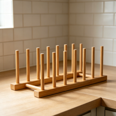 2-Pack Bamboo Dish Rack, Vertical Plate Stand Organiser for Dishes, Pots, Lids, Bowls, Cups, Cutting Boards and Books