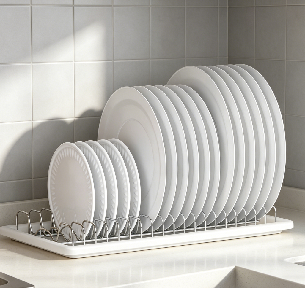 Stainless Steel Plate Drying Rack with Drainboard, Chrome Finish - Image 2