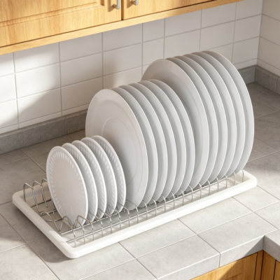 Stainless Steel Plate Drying Rack with Drainboard, Chrome Finish