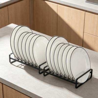 2-Pack 8-Slot Metal Plate Drying Racks, Upright Cabinet Organiser for Plates, Black