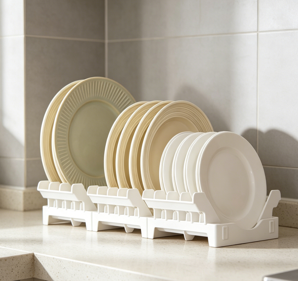 Kitchen Dish Rack with Water Tray, Holds 8 Plates, Connectable Cabinet Organiser - Image 2