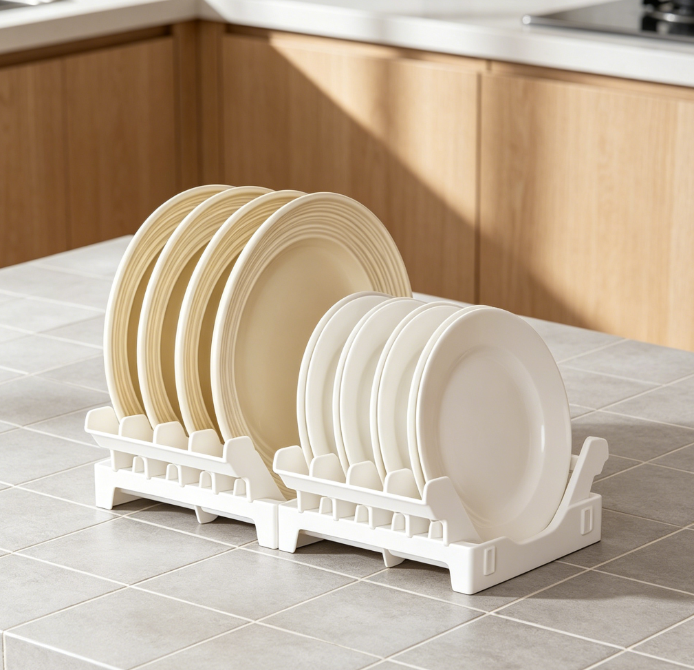 Kitchen Dish Rack with Water Tray, Holds 8 Plates, Connectable Cabinet Organiser