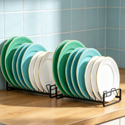 2-Pack 8-Slot Vertical Plate Organiser Rack for Kitchen Cabinet and Countertop, Black