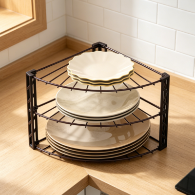 3-Tier Bronze Corner Shelf Organiser for Kitchen Counter