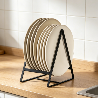 2-Pack Triangle Metal Plate Drying Racks, Large Upright Organiser for Cabinet and Countertop, Black