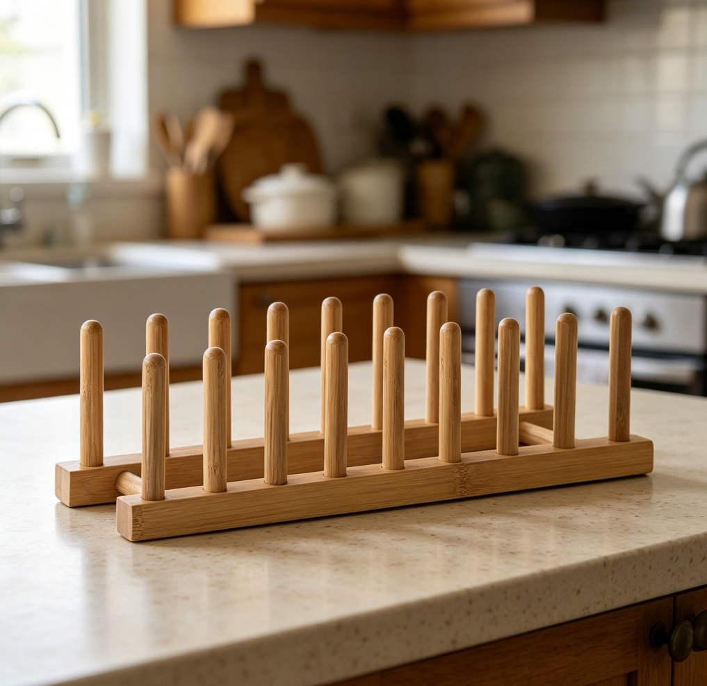 Bamboo Wood Plate Rack and Pot Lid Holder - Image 2