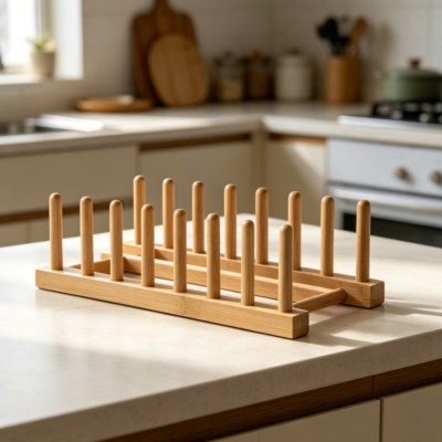 Bamboo Wood Plate Rack and Pot Lid Holder