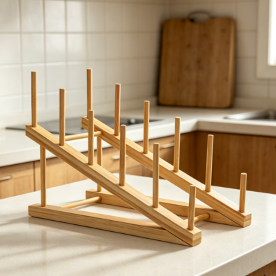 1-Piece Bamboo Wooden Dish Drying Rack, Multi-Purpose Organiser for Plates, Bowls, Cups, Cutting Boards, Books and Files