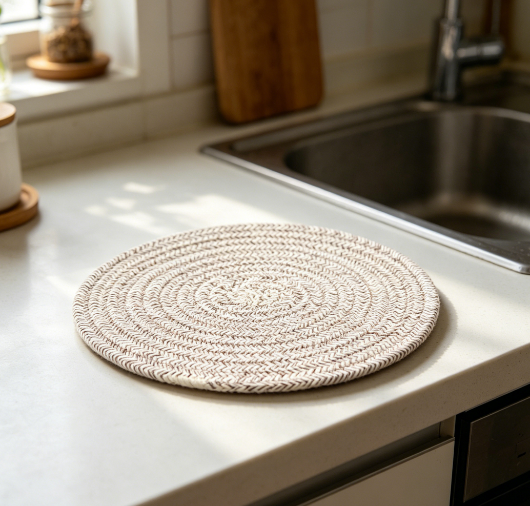 4-Piece Cotton Trivet Set with Storage Basket, Heat Resistant Hot Pads, Brown - Image 2